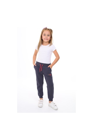 Toontoy Kız Çocuk Nakış Baskılı Beli Paçası Lastikli Cepli Basic Jogger Eşofman Altı 2 İplik Füme
