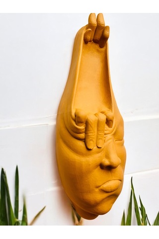 Soyut 3d Yüz Heykeli Modern Duvar Sanatı El Yapımı Dekoratif Mask 48x18 Cm Heykel Duvar Dekoru