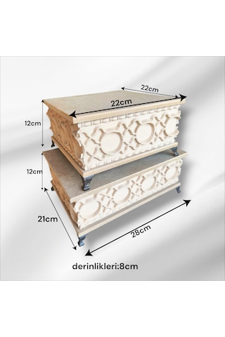 Ahşap- Ham Mdf- Desenli-takı-makyaj-çok Amaçlı- Ayaklı- 2li Kutu