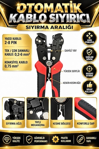 Otomatik Kablo Sıyırma Pensesi 150 Mm Elektrikçi Kablo Soyma Alet