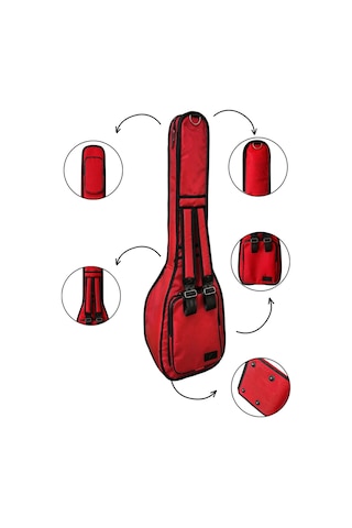 Bağlama Çantası 1900 Denye Kırmızı Su Geçirmez Pedli Soft Case Uzun Sap Saz Kılıfı