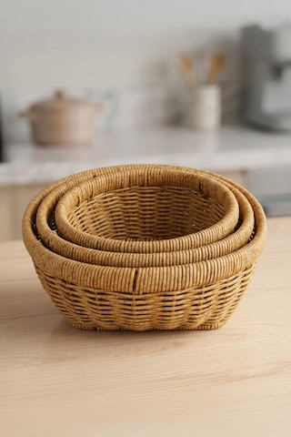 Digithome Yuvarlak Rattan 3'lü Organizer Sepet-thn76469 Kahverengi