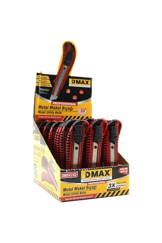 Dmax-4743 Falçata Maket Bıçak 18mm Bıçaklı 0.5mm Bıçak Ucu Büyük Metal - 24'li Paket