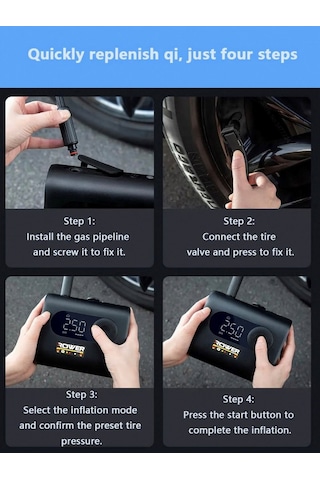 Rowermax Yeni Nesil Şarjlı Hava Pompası Araç Lastik Bisiklet Motor Top Şişirme Oto Hava Kompresörü