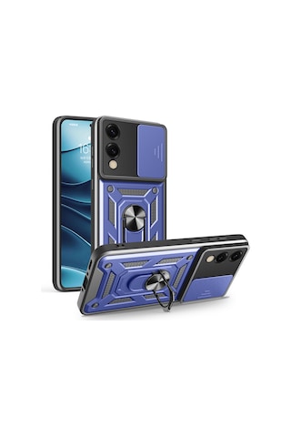 Zore Galaxy Uyumlu S25 Edge Kılıf Magnetik Standlı Kamera Korumalı Sys Sürgülü Vega Kapak - Mavi