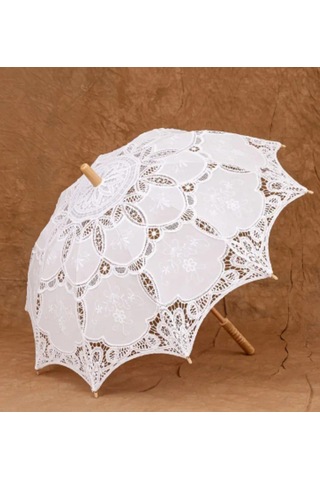 Atay Garage Şemsiye 80-65cm Ebatlarında Büyük Vintage Dantel İşlemeli Beyaz Şemsiye Bej - Krem