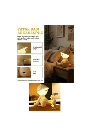 Street-style Şapkalı Çocuk Lamba - Şarjlı Taşınabilir Dekoratif Gece Lambası Sarı 8381888