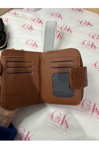 Gk Gamzelirenklerim Luxury Fashıon&accessorıes Yılan Derisi Mıknatıslı Lüx Cüzdan Suni Deri Taba