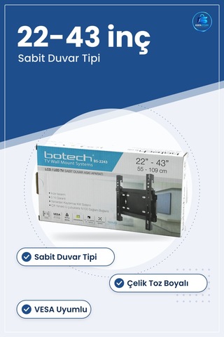 Tv Askı Aparatı Sabit Duvar Tipi 43 İnç 55x109 Cm Çelik Toz Boyal