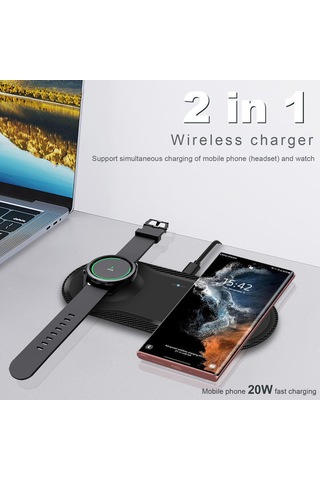 Jeemson 20w 2-in-1 Kablosuz Şarj Aleti, Samsung Saat 5 Pro İle Akıllı Telefonu Eş Zamanlı Hızlı Şarj Edin, Abs Malzeme, Taşınabilir, Ultra İnce