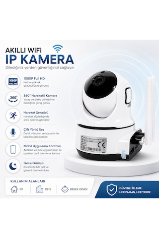 Powermaster Akıllı Ip Kamera 1080p Hd Wifi Bebek Kamerası 2Mp Güvenlik Kamerası Hareket Sensörlü 365 Döner Kamera Çift Yönlü Ses Android İos Uyumlu Bulut Depolama Destekli Ev İçi Kamera