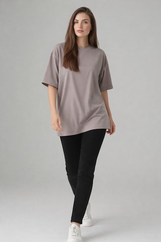 Enva Store Kadın Oversize Fit Yuvarlak Yaka Modal Basic T-shirt Tişört Bej