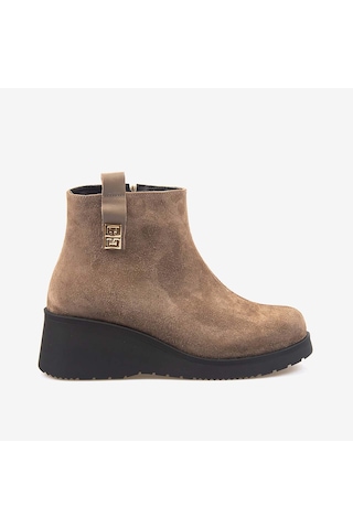 Kemal Tanca Hakiki Deri Kadın Dolgu Topuk Bot 601377 Biscuit Süed