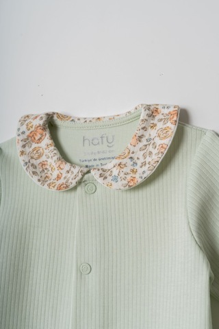 Hafy Baby Çiçek Yakalı, , Şirin Arı Desenli, Patikli Kız Bebek Tulumu Mint Yeşili