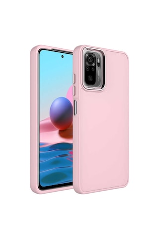 Zore Redmi Note 10s Kılıf Metal Çerçeve Ve Buton Tasarımlı Silikon Msra Luna Kapak - Pembe Pembe