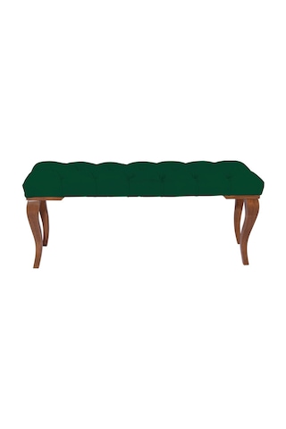 Gazzini Classic Torna Gürgen Ahşap Ayak Chester Model Kapitoneli Yeşil Puf Bench - Ceviz Ayak