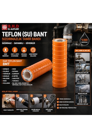 Bhd-00481 Dar Teflon Su Bandı 8 Mt - 12 Mm X 0.075 Mm- 10'li Paket
