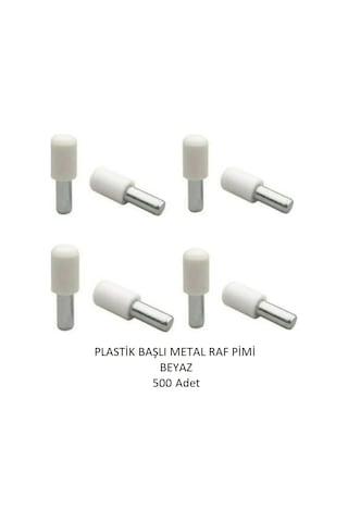Plastik Başlı Metal Raf Pimi, Beyaz 500 Adet Beyaz