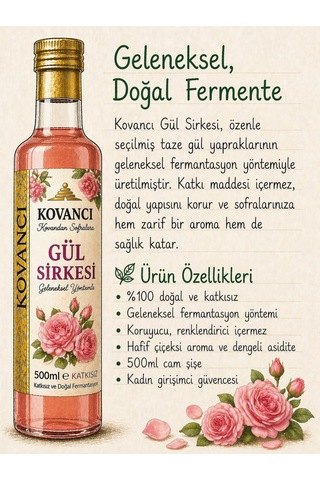 Gül Sirkesi 500 Ml -%100 Doğal Fermente,katkısız