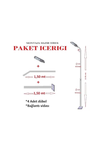 Güneş Enerjili Aydınlatma Lambası 1200w + 3m. Lamba Direği
