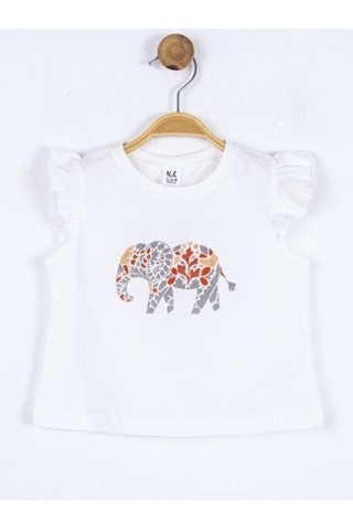 Nk Kids Kız Bebek Pamuklu Taşlı Fil Baskılı Tshirt-15659 Ekru