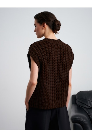 60961 Cep Detaylı Örgü Triko Süveter-koyu Kahve Koyu Kahve