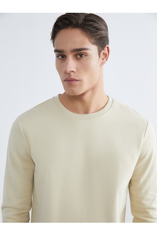 Lcwaıkıkı Basic Bej Bisiklet Yaka Erkek Kalın Sweatshirt