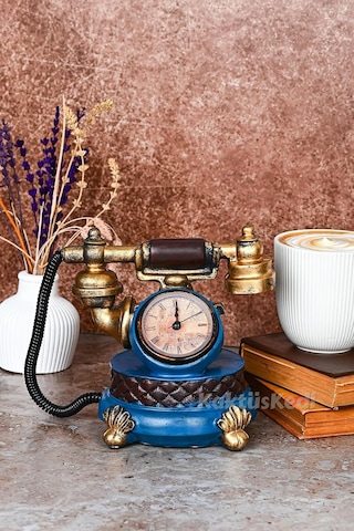 Vintage Telefon Model Nostaljik Dekoratif Masa Saati Kahverengi, 7480000717681 Çok Renkli