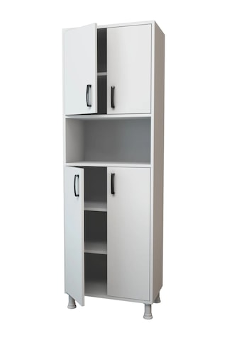 Remora Çok Amaçlı Dolap 4 Kapaklı 6 Raflı Banyo Kiler Mutfak Dola Beyaz