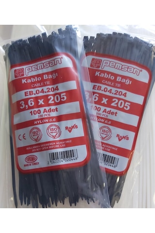 Pemsan 3.6X205 Plastik Cırt Kelepçe Kablo Bağı Siyah 100'Lu Paket
