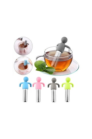 Sones Adam Şeklinde Çay Filtresi Demleyici 304 Paslanmaz Çelik Çay Süzgeci Gri