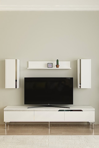 Tvr1898bs - Anka Tvr180 Tv Ünitesi Takım , Tv Sehpası Beyaz-sılver 180cm