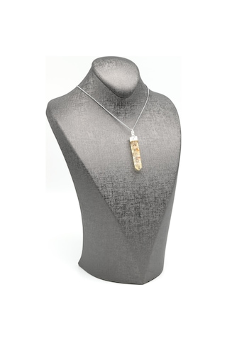 Alibaba Doğaltaş Sitrin Doğal Taş Orgonit Kolye Siyah - Beyaz