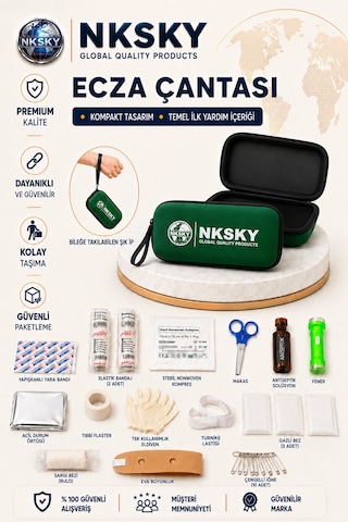 Nksky 36 Parça İlk Yardım Çantası, Yeşil Eva Çantalı İlk Yardım Seti, Bileğe Takılabilir Taşıma İpli Ecza Çantası