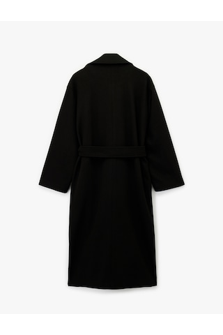 Koton Uzun Kollu Cepli Kemerli Uzun Kaşe Kaban Siyah 6wak00268ew Siyah