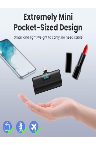 Çelikwork FP07 5000 mAh Type-C 20 W Ultra Hızlı Şarj Taşınabilir Powerbank Siyah