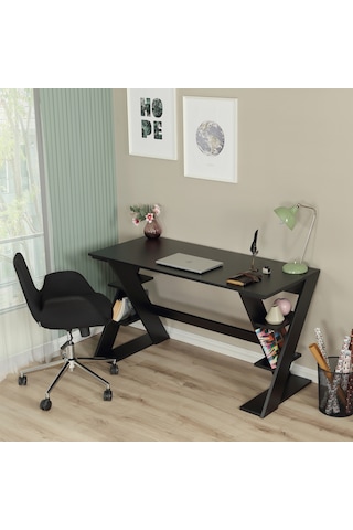 Pasific Home Lungo Raflı Çalışma Masası, Ofis Masası, 60X140 Cm, Siyah