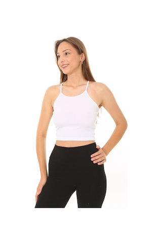 Rooted-kadın Ip Askılı Crop Top Kaşkorse Fitilli Kumaş Beyaz