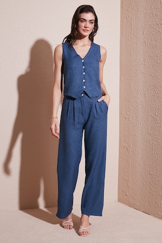 Lela  Regular Fit Bol Paça Yelekli Bayan Takım 67045162S4 Indigo