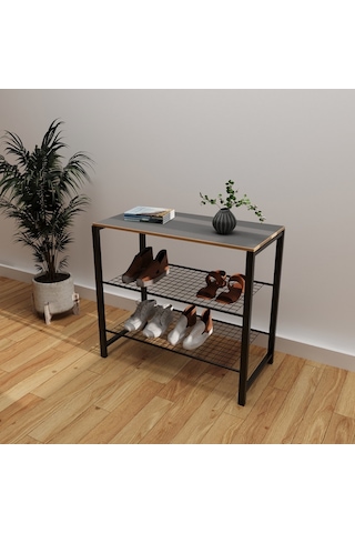 Geniş Metal Ayakkabılık Vestiyer 3 Katlı Ayakkabılık Füme 1362 Füme