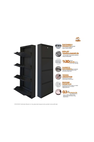 Kilitli 4'lü Metal Ayakkabılık - Siyah