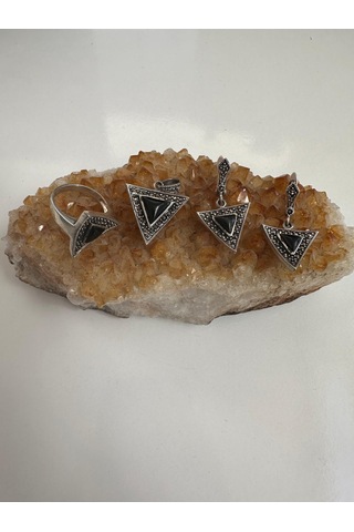 Oniks Ve Markazit Taşlı Gümüş Set Takım 925 Ayar 18,18 Gram