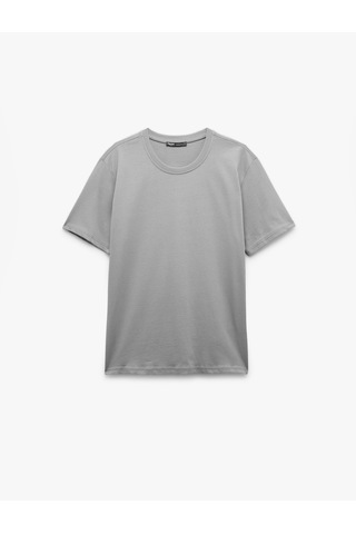 Koton Bisiklet Yaka Regular Fit Pamuklu Kısa Kollu Tişört Gri 6wam10085hk Gri