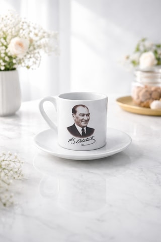 Atatürk Potre Tasarımlı Kahve Fincanı Beyaz