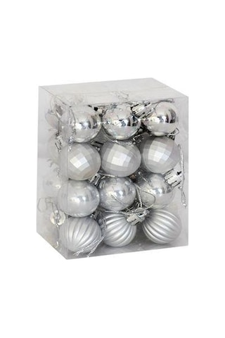 Yılbaşı Ağaç Süsü Top Süs 4 Cm 4 Model 24 Lü Gümüş Diğer