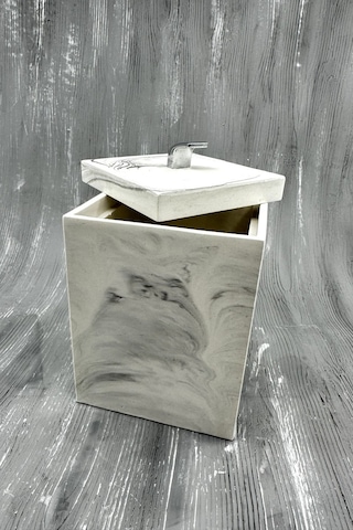 Mermer Desenli Banyo Tuvalet Wc Mini Boy Beton Çöp Kovası 2 Litre Mermer Deseni