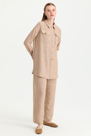 Esswaap Çift Cep Detaylı Pantolonlu Takım Camel Camel