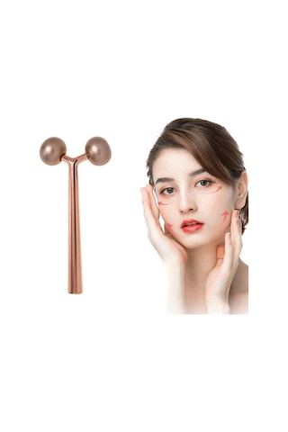 Metal Yüz Masaj Aleti Face Yoga Guasha 3d Roller Graston Aparatı Altın Renk