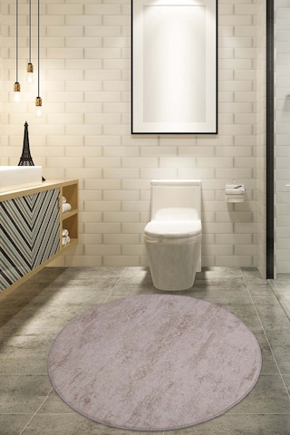 Nova Krem Yuvarlak 160x160 Cm Büyük Ebat Banyo Halısı Kaymaz Krem
