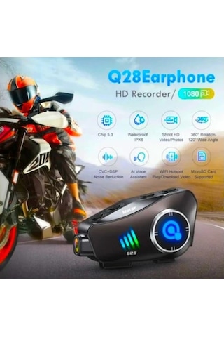 Q28 Motosiklet Kask Bluetooth Kulaklık 1080p Kamera Interkom Kula